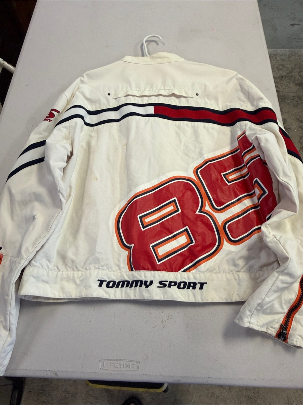Vintage 90s Tommy Sport #85 Racing Jacket White Neon Orange Rare Large Unisex